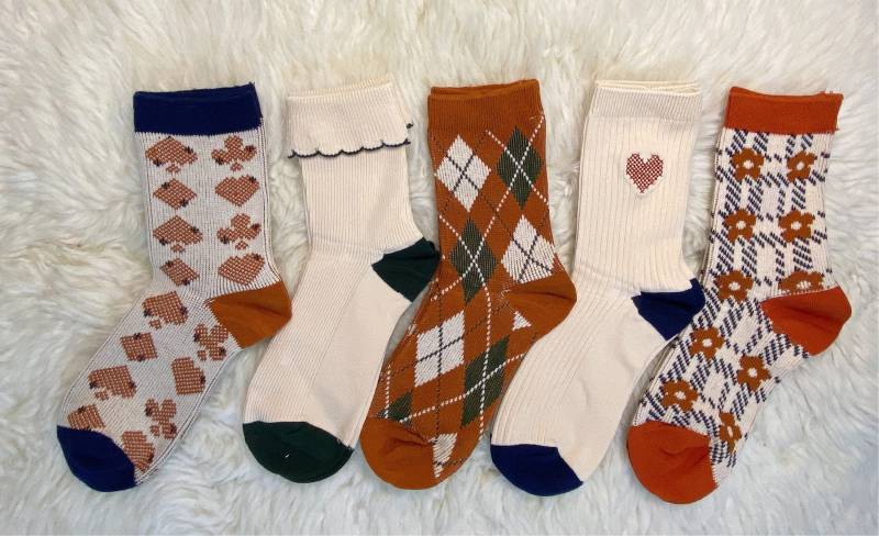Vintage Socken in Herbstfarben, Teils Doppelt Gestrickt, Weich Und Warm 5 Varianten von houseofwildsocks