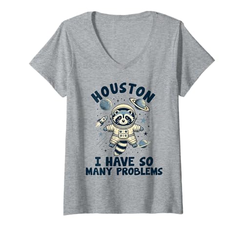 Damen Houston Ich Habe so viele Probleme Lustiger Waschbär im Weltraum T-Shirt mit V-Ausschnitt Damen Houston Ich Habe so viele Probleme Lustiger Waschbär im Weltraum T-Shirt mit V-Ausschnitt von houston i have so many problems