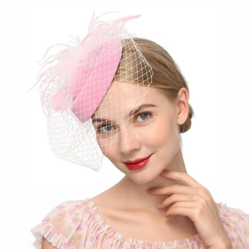 howkuhat Damen Fascinators Retro Pillbox Hut mit Schleier Feder Stirnband Kopfbedeckung Teeparty Haarschmuck, hellrosa, Einheitsgröße howkuhat Damen Fascinators Retro Pillbox Hut mit Schleier Feder Stirnband Kopfbedeckung Teeparty Haarschmuck, hellrosa, Einheitsgröße von howkuhat
