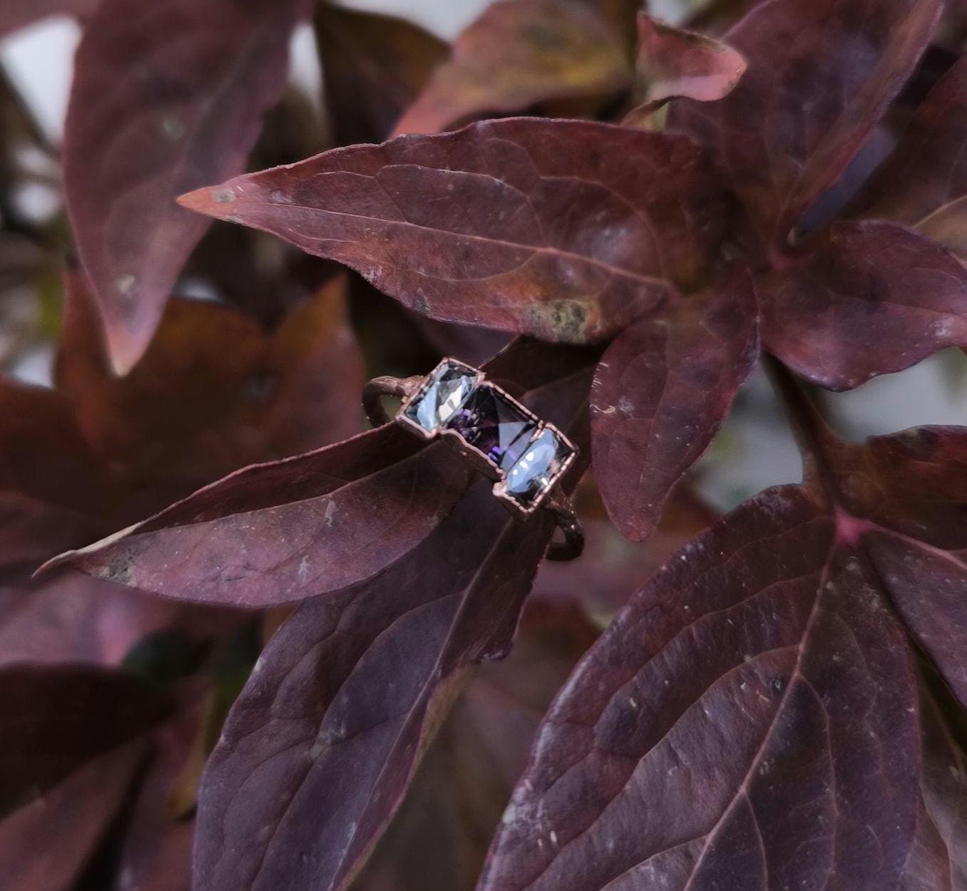 Amethystring, Rose Cut Amethyst, Us 5.25, Bergkristallring, Kristallring, Kupferring, Crystal Ring, Verlobungsring von howlingwolfjewellery