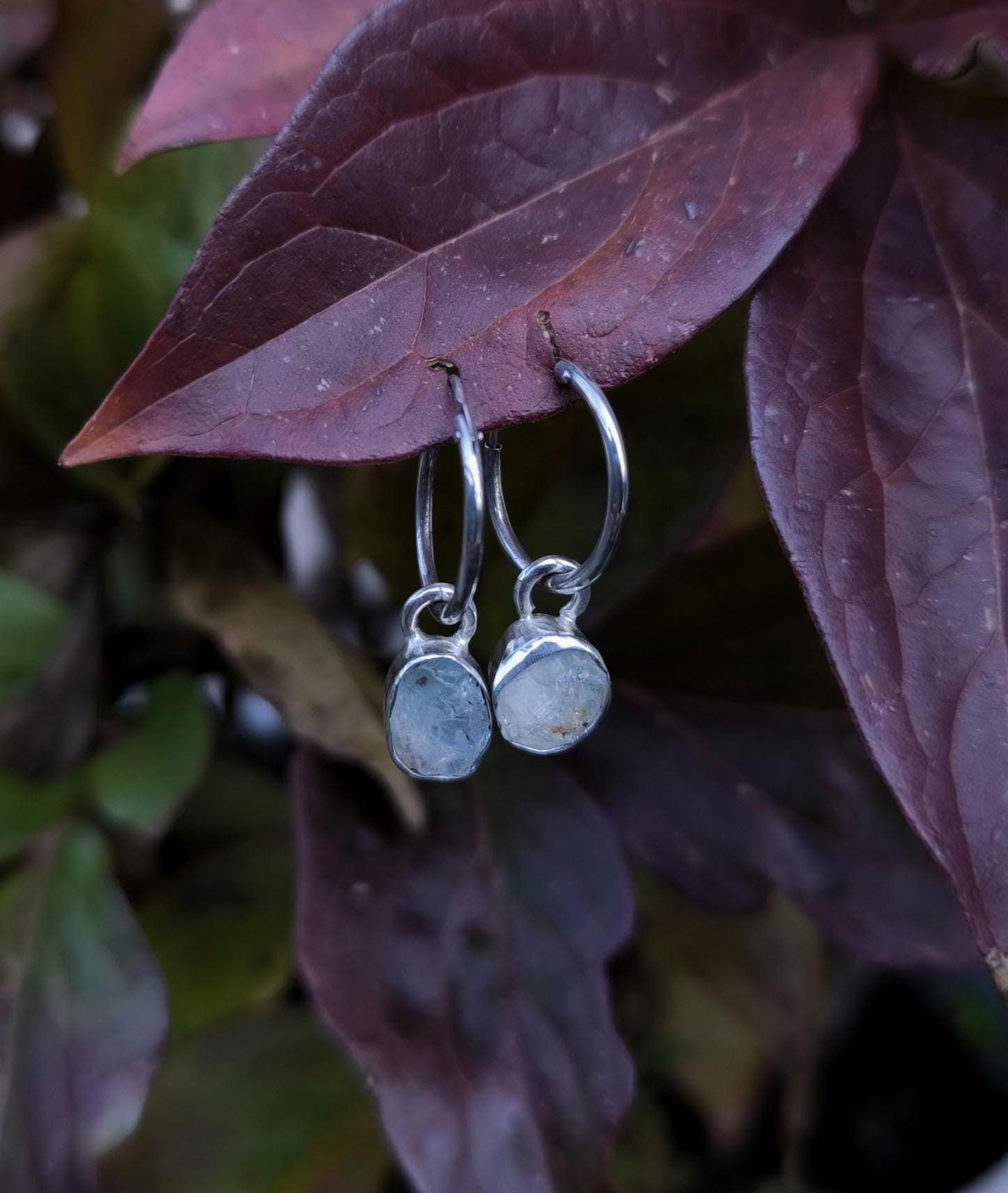 Aquamarinohrringe, Sterling Silver 925, Aquamarin Creolen, Aquamarin, Hoop Earrings, Hoop Ohrringe, Boho Earrings von howlingwolfjewellery