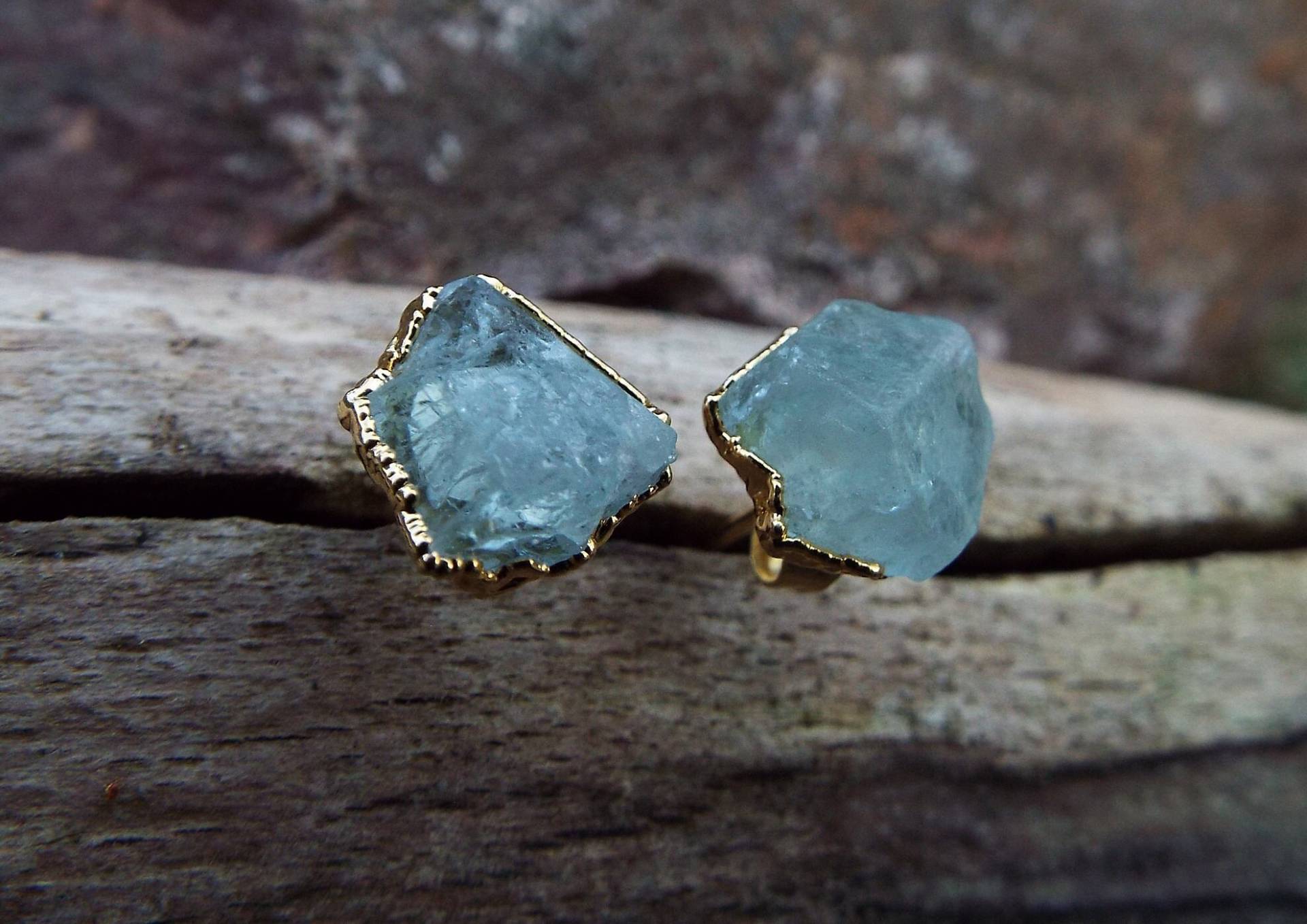 Aquamarinohrstecker, Gold Plated, Kristallohrstecker, Aquamarin, Edelsteinohrstecker, Ohrringe, Statementohrringe, Electroformed, Gold, Boho von howlingwolfjewellery