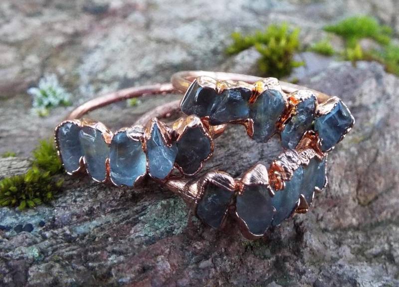 Aquamarinring Mit Aquamarinkristallen, Multistone Ring, Edelsteinring Aquamarinen, Kupferring, Boho Crystal Ring, Heilsteinring von howlingwolfjewellery
