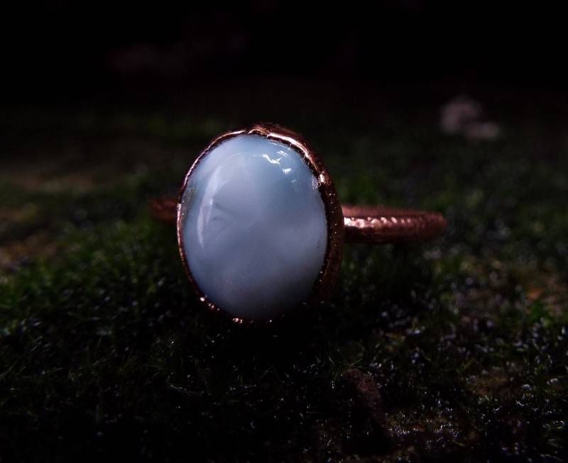 Larimar Ring, Us 7.5, Larimar, Edelsteinring, Kristallring, Kupferring, Boho Ring, Raw Crystal Heilstein von howlingwolfjewellery