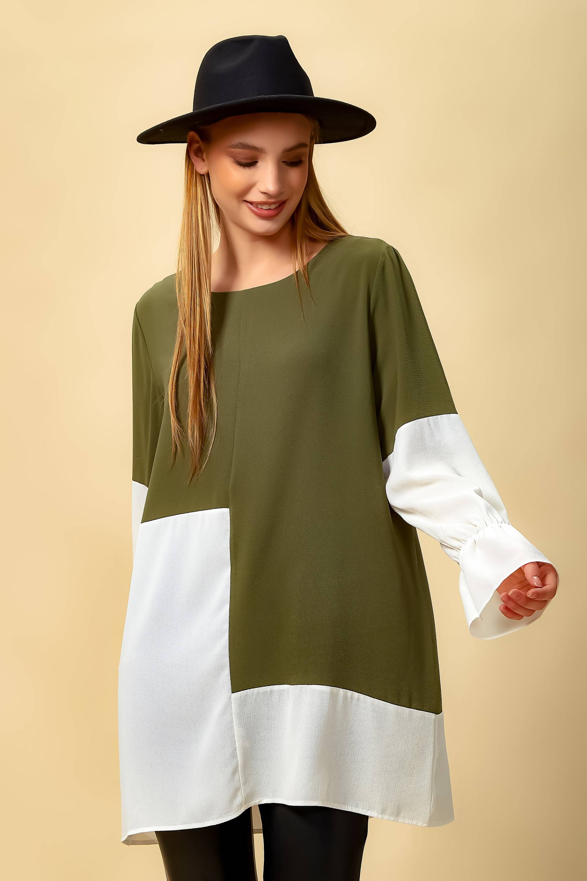 Oversized Color Block Top in Grün Und Weiss, Schicke Bluse von hoxtongal