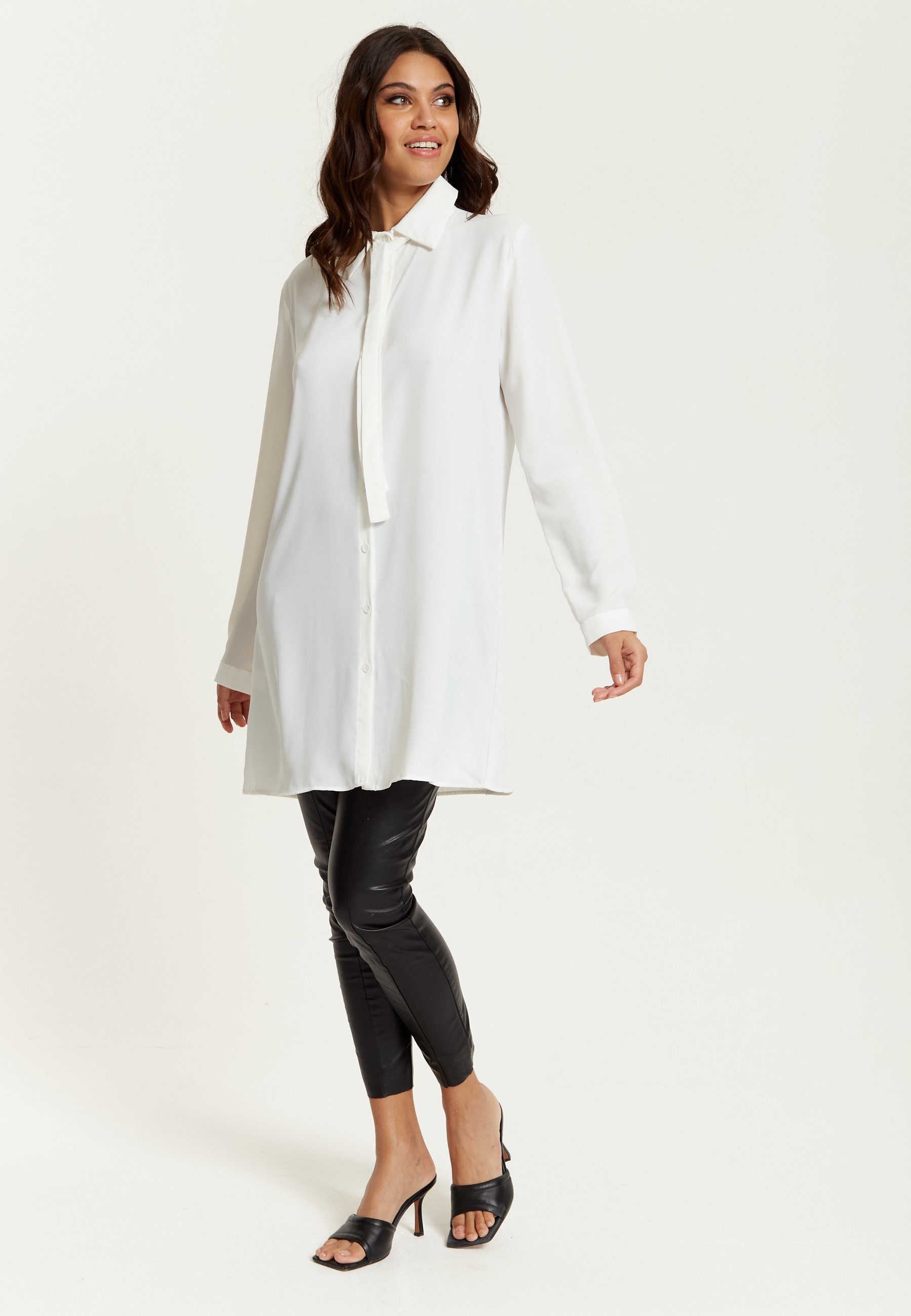 Übergroße Krawatten-Tunika Mit Langen Ärmeln in Weiß, Büro-Bluse, Schickes Oberteil von hoxtongal