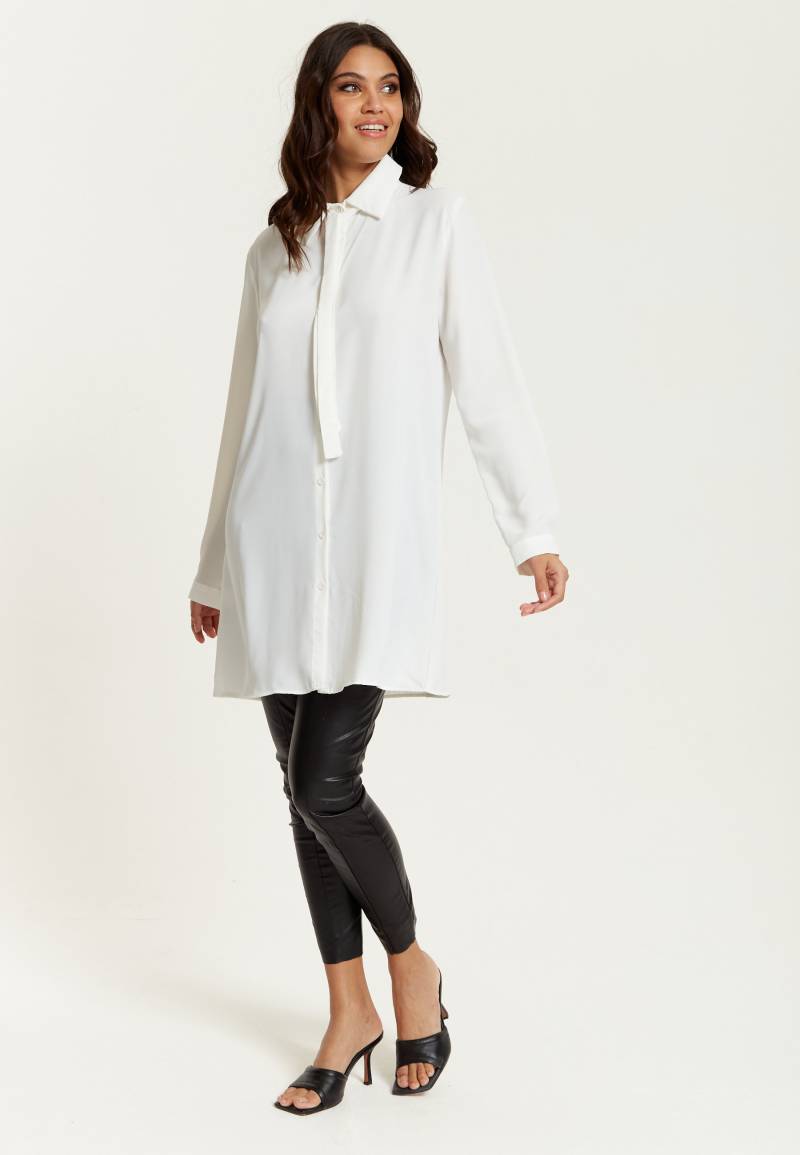 Übergroße Krawatten-Tunika Mit Langen Ärmeln in Weiß, Büro-Bluse, Schickes Oberteil von hoxtongal