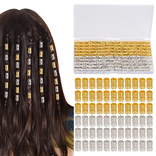 120 Stück Loc Schmuck für Haar-Dreadlocks, hoyuwak Haarschmuck, Perlen, Clips, Manschetten, Charms, Ringe, Zubehör für Loc Dreadlocks, Damen, Herren, Frisuren-Dekoration (60 Stück Gold + 60 Silber) von hoyuwak