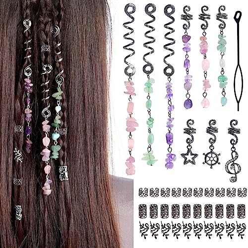 hoyuwak Haarschmuck für Zöpfe, natürliche Kristallsteine, Haar-Zubehör, Metall-Haaranhänger, schwarze Loc-Dreadlock-Haarspiralen, Manschetten, Ringe für Frauen und Mädchen, Frisuren-Dekoration, 40 hoyuwak Haarschmuck für Zöpfe, natürliche Kristallsteine, Haar-Zubehör, Metall-Haaranhänger, schwarze Loc-Dreadlock-Haarspiralen, Manschetten, Ringe für Frauen und Mädchen, Frisuren-Dekoration, 40 von hoyuwak