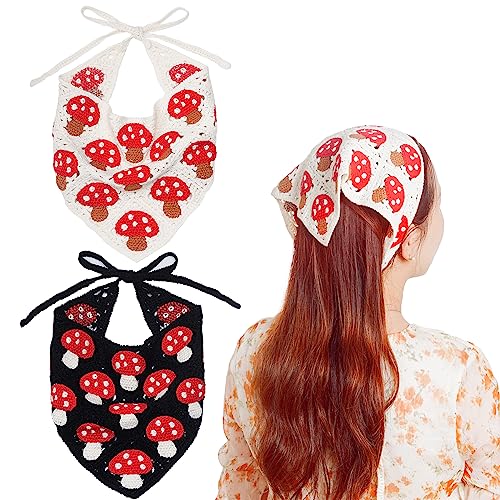 hoyuwak Häkel-Bandanas, Stirnbänder, Haarbänder, Kopftuch für Damen und Mädchen, gestrickt, Pilz, Haarschmuck für Haarstyling-Dekoration (weiß, grau), 2 Stück von hoyuwak