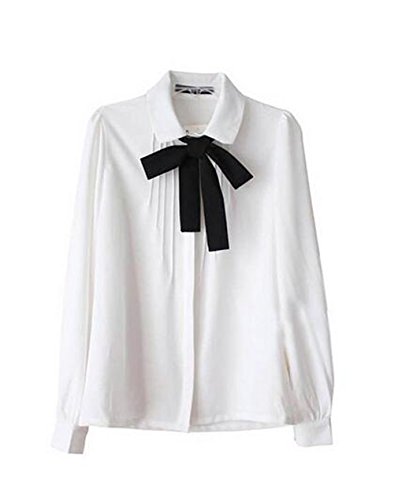 Lady Bowknot Baby Collar Long Sleeve OL Chiffon Button Shirt White Lady Bowknot Baby Collar Long Sleeve OL Chiffon Button Shirt White von hqclothingbox