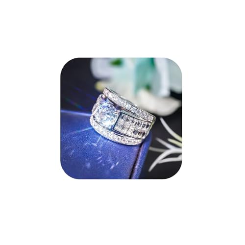 Glänzender Solitärring mit Zirkonia, Halo-Baguette, runder Solitärring, halber Ewigkeitsring, Brautschmuck, Verlobung, Hochzeitsschmuck, künstlicher Diamant, romantischer Schmuck, Geschenk (10) von hsiyyecg