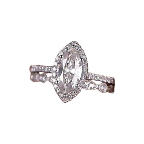 hsiyyecg 2-teiliges Damen-Ring-Set, Marquiseschliff, Zirkonia, Halo-Ringe, Schmuck für Braut, Hochzeit, Verlobung, Jahrestag, Ring, US Code 10, Stein:, Zirkonia von hsiyyecg