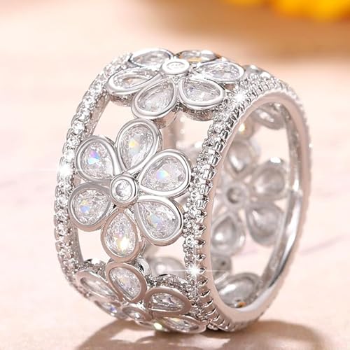 hsiyyecg Glänzende hohle birnenförmige Blumenringe für Frauen, Schneeflocke, künstlicher Diamant, Zirkonia, Halo, modisch, Statement, Versprechen, Ring, Hochzeitsschmuck, Geschenke, US Code 10, Cubic von hsiyyecg