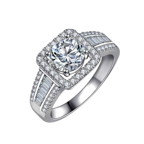 hsiyyecg Glänzender künstlicher Diamant, voller Zirkonia, Halo, Baguette, runder Solitär, Verlobungsring, Brautschmuck, Ewigkeit, Hochzeitsring, Schmuck (7) von hsiyyecg