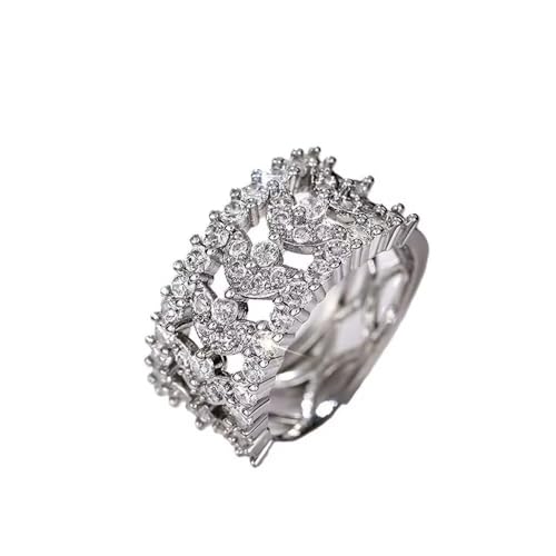hsiyyecg Hohler Blumenring, Strass, Blume, Zirkonia, Pavé-Fassung, halber Ewiger Bandring, künstlicher Diamant, Sterlingsilber, filigranes Blatt, Vintage, Brautversprechen, Verlobungsring für Sie (10) von hsiyyecg