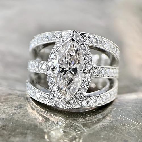 hsiyyecg Klassischer Marquiseschliff & Rundschliff CZ Zirkonia Hochzeit Verlobung Frauen Jahrestag Statement Ring Cocktail breiter Bandring, US Code 8, Cubic Zirkonia, Zirkonia von hsiyyecg