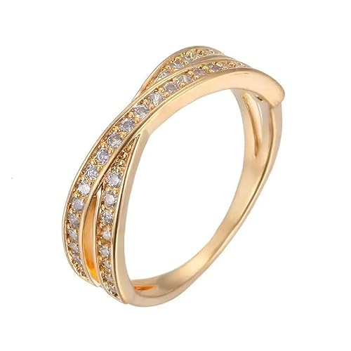 hsiyyecg Minimalistischer 14 Karat vergoldeter X-Ring für Damen, halbe Ewigkeit, Zirkonia, stapelbar, Verlobungsring, Größe 6–10 (9) von hsiyyecg