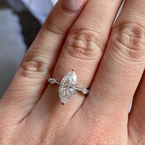 hsiyyecg Minimalistischer simulierter Diamantring, Verlobungsring für Damen, Marquiseschliff, Zirkonia, Ehering, Zirkonia, Versprechen, Jahrestag, Ringgröße 6–10, US Code 8, Cubic Zirkonia von hsiyyecg