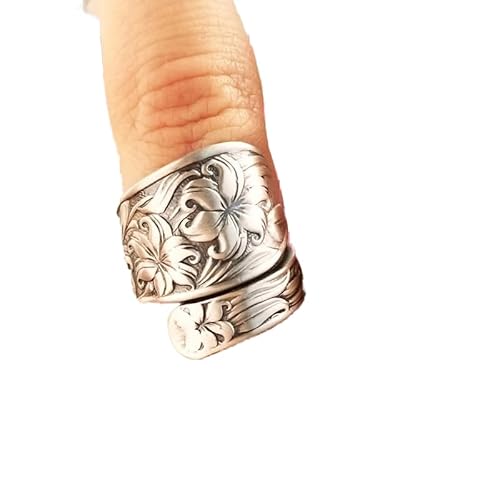 hsiyyecg Offener Löffelring im Vintage-Stil mit Blumen-Relief, breiter Ring, viktorianischer Bohemian-Stil, verzierter Ringschmuck (8) von hsiyyecg