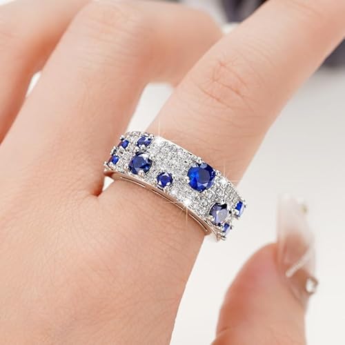 hsiyyecg Platinierter Infinite Elements Zirkonia Rundschliff und künstlicher Saphir Braut-Verlobungsring halber Ewiger Bandring für Frauen, US Code 10 von hsiyyecg