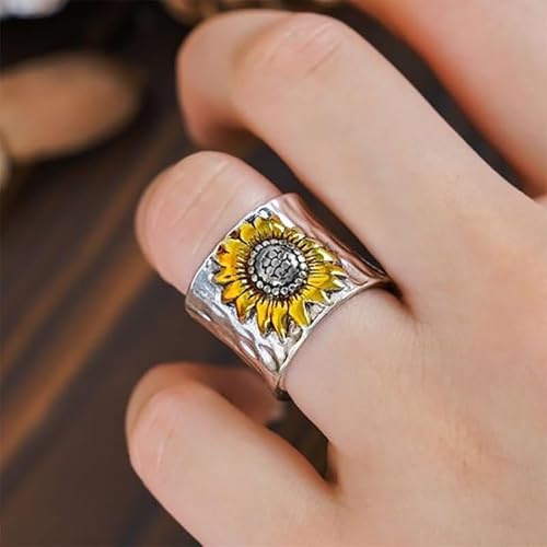 hsiyyecg Vintage-Blumen-Daumenschmuck, Sonnenblumen-Löffel-Ringe für Frauen, große Blume, Blatt, breiter Bandring, Mittelfinger, Boho-Ring, Schmuck, Geschenk, US Code 9 hsiyyecg Vintage-Blumen-Daumenschmuck, Sonnenblumen-Löffel-Ringe für Frauen, große Blume, Blatt, breiter Bandring, Mittelfinger, Boho-Ring, Schmuck, Geschenk, US Code 9 von hsiyyecg