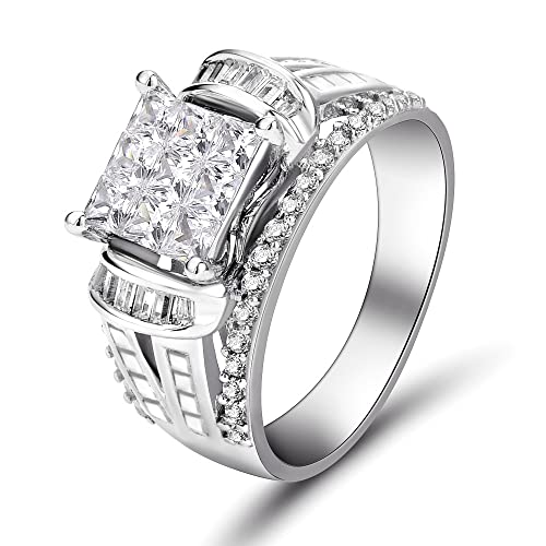 hsiyyecg Zeitloser klassischer simulierter Diamant, klassischer Cubic Zirkonia, Halo-Brautring, breites Band, Prinzessin, quadratischer Schnitt, Verlobungsring, Ehering für Damen und Herren, US Code 8 von hsiyyecg