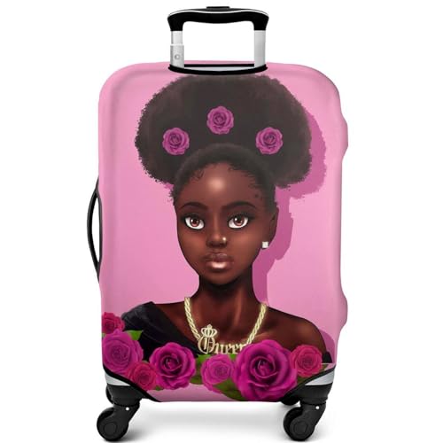 hswosnas Gepäckabdeckung, zugelassen, niedlich, Reisekoffer-Schutz, elastisch, waschbar, Gepäckabdeckungen für Gepäck, Koffer, 14Rose Hair Black Girl, L(25-28in) von hswosnas