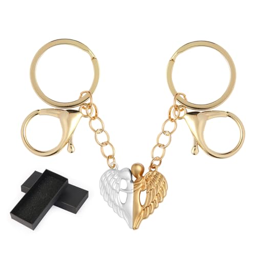 huajiaobrave 2 Stück Schutzengel Schlüsselanhänger, Material Metall, Silber, Grau, Glücksbringer, Geschenk für Frauen, Paare, Liebespaare von huajiaobrave