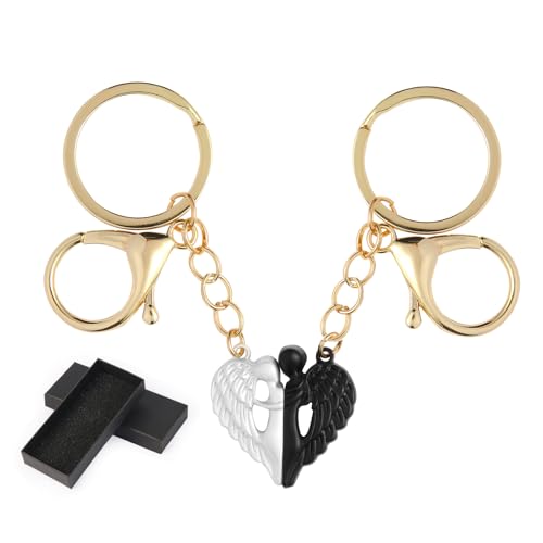 huajiaobrave 2 Stück Schutzengel Schlüsselanhänger, Material der Legierung, Glücksbringer Schlüsselanhänger, kleines Geschenk für Frauen, Paare, Lieben (B) von huajiaobrave