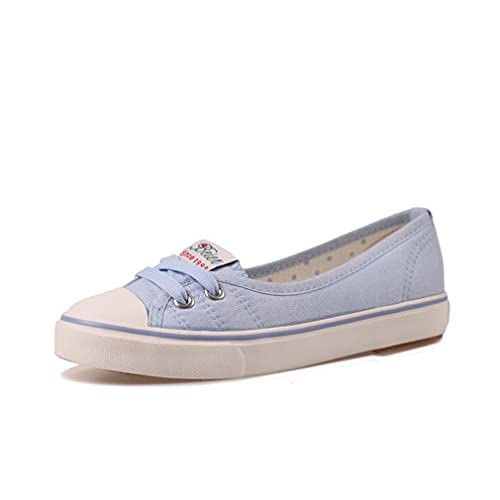 hualualua Damenmode Flache Schuhe Loafer - Slip on Mokassins Faule Schuhe Segeltuchschuhe Schnürschuhe Fahrende Flache Schuhe Niedriger Absatz Freizeit Wanderschuhe Weiß/Dunkelblau/Hellblau von hualualua