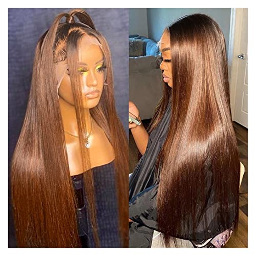 Perücken für Frauen Braune gerade Spitze-Front-Perücke Spitze HD transparente vorgezupfte Knochen-gerade 13x4 Frontal-Perücke-Echthaar-Perücken Perücken(13x4 Wig Pure Brown,20 inch) von huanglyc-232