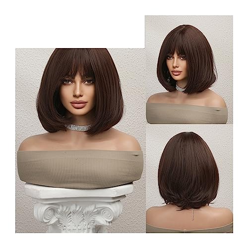 Perücken für Frauen Natürliche tägliche Damenperücken mit Pony, hitzebeständig, Weihnachten, rote Perücke, kurze Bob-Synthetik-Perücke, Halloween, Cosplay Perücken(LC8002-1) von huanglyc-232