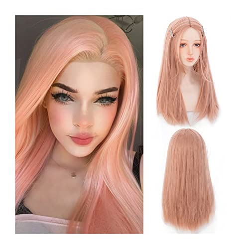 Perücken für Frauen Orange Pink Perücken for Mädchen Frauen lange gerade Perücke Mittelscheitel Perücken natürlich aussehende hitzebeständige synthetische Perücke for tägliche Party Cosplay Perücken von huanglyc-232