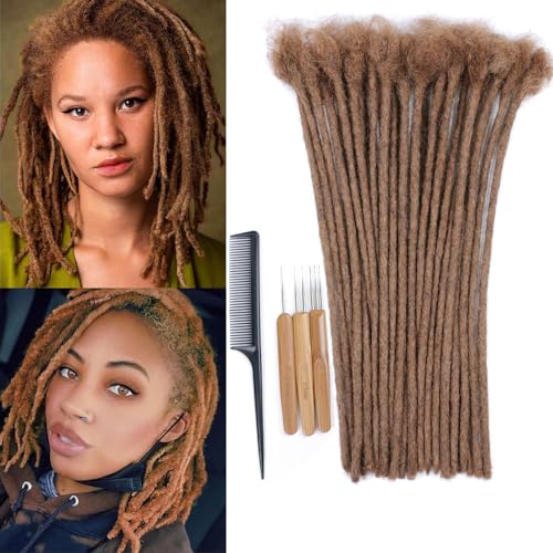 Huarisi 0.6cm Thick 12 Inch 30Strands Brown Dreadlock Extensions for Black Women Human Hair Dreadlocks Extension Men Afro Kinky Handmade Permanent Loc Extensions Real Hair #30 Can Be Curled von huarisi