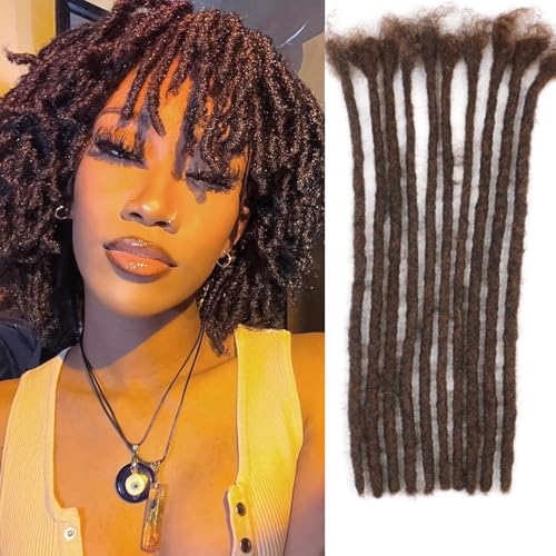 Huarisi 0.6cm Thickness 12 Inch 10Strands Medium Brown Real Human Hair Dreadlock Extensions for Women Men Full Head Handmade Permanent Loc Extensions Human Hair Color 4 Can Be Curled and Twisted von huarisi