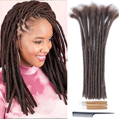 Huarisi 0.6cm Thickness 12 Inch 20Strands Dark Brown Human Hair Dreadlock Extensions for Women Full Head Handmade Permanent Loc Extensions Real Hair Men Color 4 Can Be Curled and Twisted von huarisi