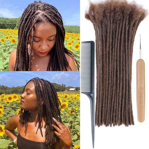 Huarisi 0.6cm Thickness 12 Inch 30Strands Color 4 Real Human Hair Dreadlock Extensions for Man Women Full Head Handmade Permanent Loc Extensions Human Hair Brown Can Be Curled and Twisted von huarisi