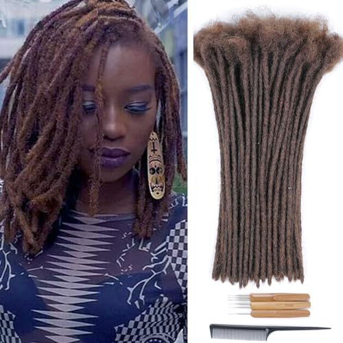 Huarisi 0.6cm Thickness 12 Inch 60Strands Medium Brown Real Human Hair Dreadlock Extensions for Man Women Afro Curly Full Head Handmade Permanent Loc Extensions Human Hair #4 Can Be Curled and Twisted von huarisi