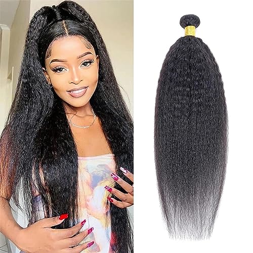 Huarisi 1 Bundle Brazilian Yaki Straight Bundles, 22 Zoll Yaki Tressen Echthaar für Schwarze Damen, Brazilian Kinky Straight Hair Weaves, 8a Unbearbeitete Haarverlängerungen Naturhaarfarbe von huarisi