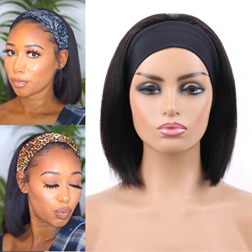 Huarisi 10 inch Bob Wig Human Hair Straight Headband Wigs Bob for Women 8a Brazilian Virgin Hair Wigs None Lace Front Natural Color 150 Density Realistic Shoulder Length von huarisi