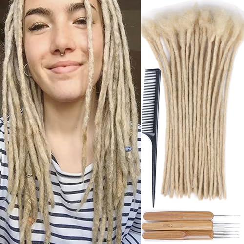 Huarisi 100% Human Hair Dreadlocks Extensions Echthaar Blonde 12 inch 30 Strands 0.4cm 613 Afro Kinky Human Hair Handmade Permanent Loc Extensions Men (#613, 30 Locs) von huarisi