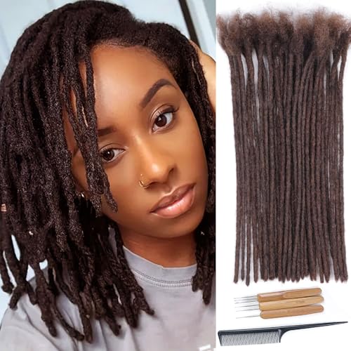 Huarisi 100% Human Hair Dreadlocks Extensions Dark Brown for Black Women 12 inch 30 Strands 0.4cm Loc Extensions for Man Afro Kinky Real Hair Fashion Handmade Permanent (#4, 30 Locs) von huarisi