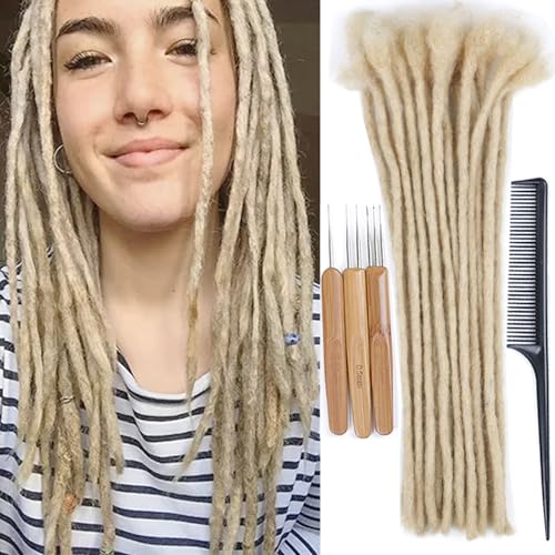 Huarisi 613 Color 20 Strands Dreadlocks Extensions Men Human Hair 12 inch 0.4cm Blonde Afro Kinky Handmade Permanent Locs Real Hair for Black Women von huarisi