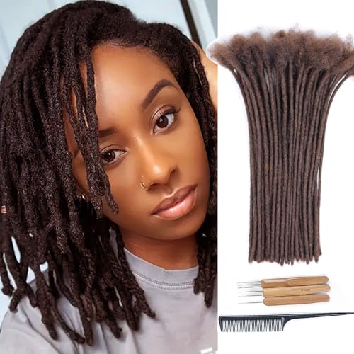 Huarisi 100% Human hair Dreadlocks Extensions for Black Women 12 inch 60 Strands 0.4cm Brown Afro Kinky Hair Fashion Handmade Permanent Loc Extensions Real Hair for Man (#4, 60 Locs) von huarisi