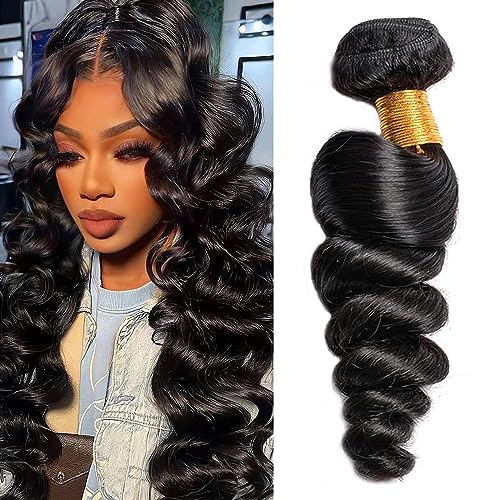Huarisi 10A Brazilian Loose Wave Bundles Virgin Human Hair 1 Bundle 26 inch Loose Wave Human Hair Weave Extensions for Black Women Natural Color Wet and Wavy Hair Weft Can be Colored von huarisi