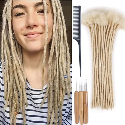 Huarisi 12 Inch 613 Blonde Dreadlock Extensions Real Human Hair 0.2cm Thin Loc Extensions Echthaar for Women 60 Strands Blonde Full Handmade Permanent Dreadlocks Extensions for Men von huarisi