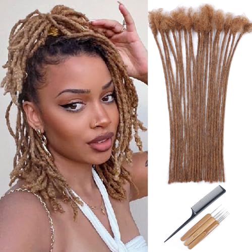 Huarisi 12 Inch Brown Dreadlock Extensions Human Hair 0.2cm Thin Loc Extensions Real Human Hair for Men Women Kids 20 Strands Full Handmade Permanent Dreadlock Extension Color 30 Will not Fade von huarisi