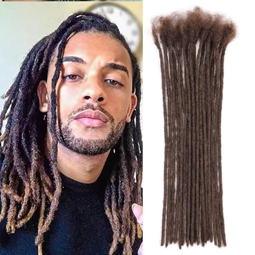 Huarisi 12 Inch Brown Dreadlock Extensions Human Hair 0.2cm Thin Loc Extensions Real Human Hair for Men Women 20 Strands Full Handmade Permanent Dreadlock Extensions Color 4 Can be Curled von huarisi