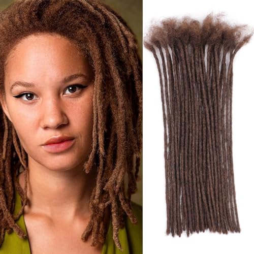 Huarisi 12 Inch Brown Dreadlock Extensions Human Hair 0.2cm Thin Loc Extensions Real Human Hair for Men Women 30 Strands Full Handmade Permanent Dreadlock Extensions Color 4 Can Be Curled von huarisi